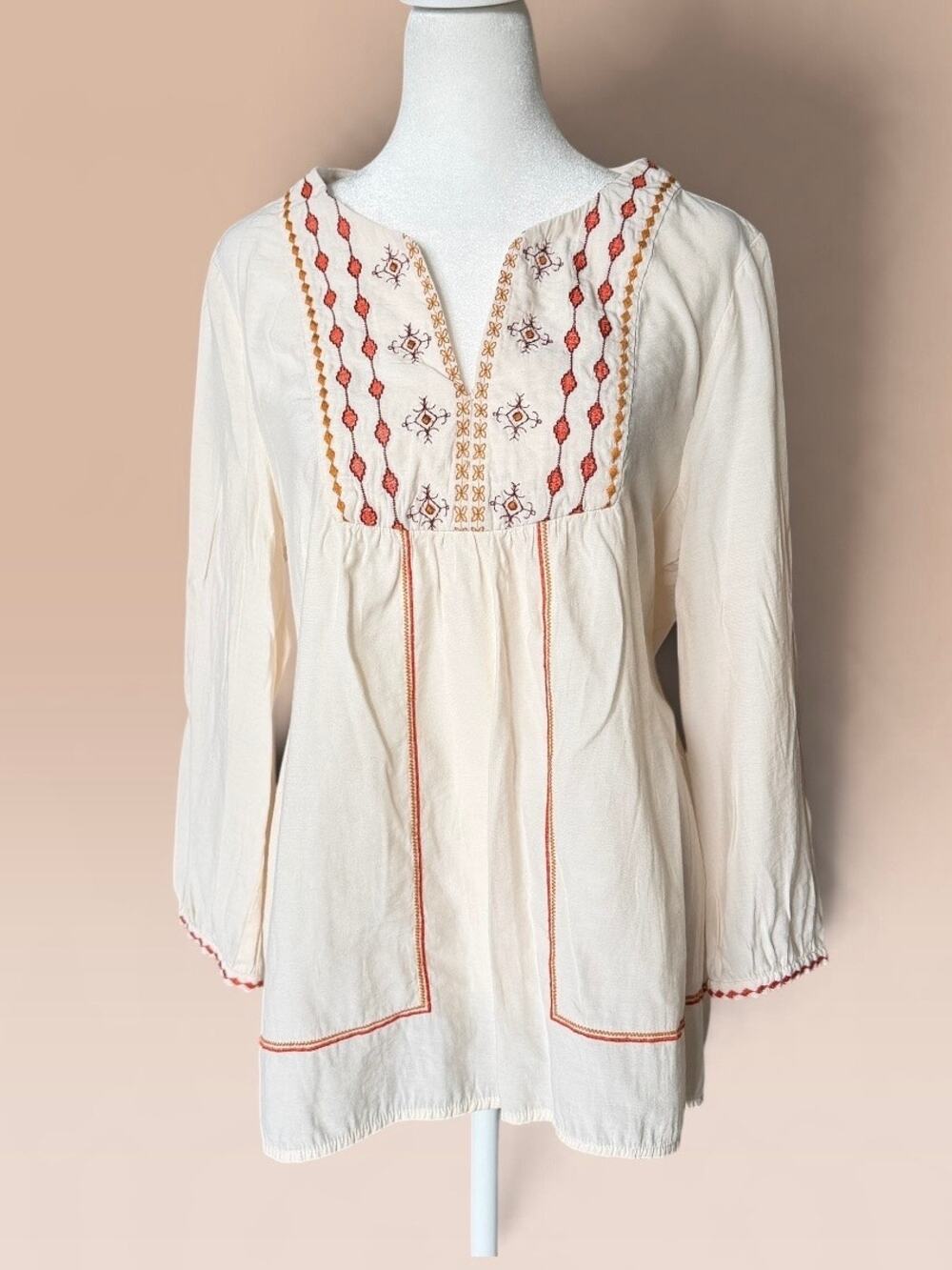 Current Air Embroidered Boho Retro 70s Smock style shirt  Sz L